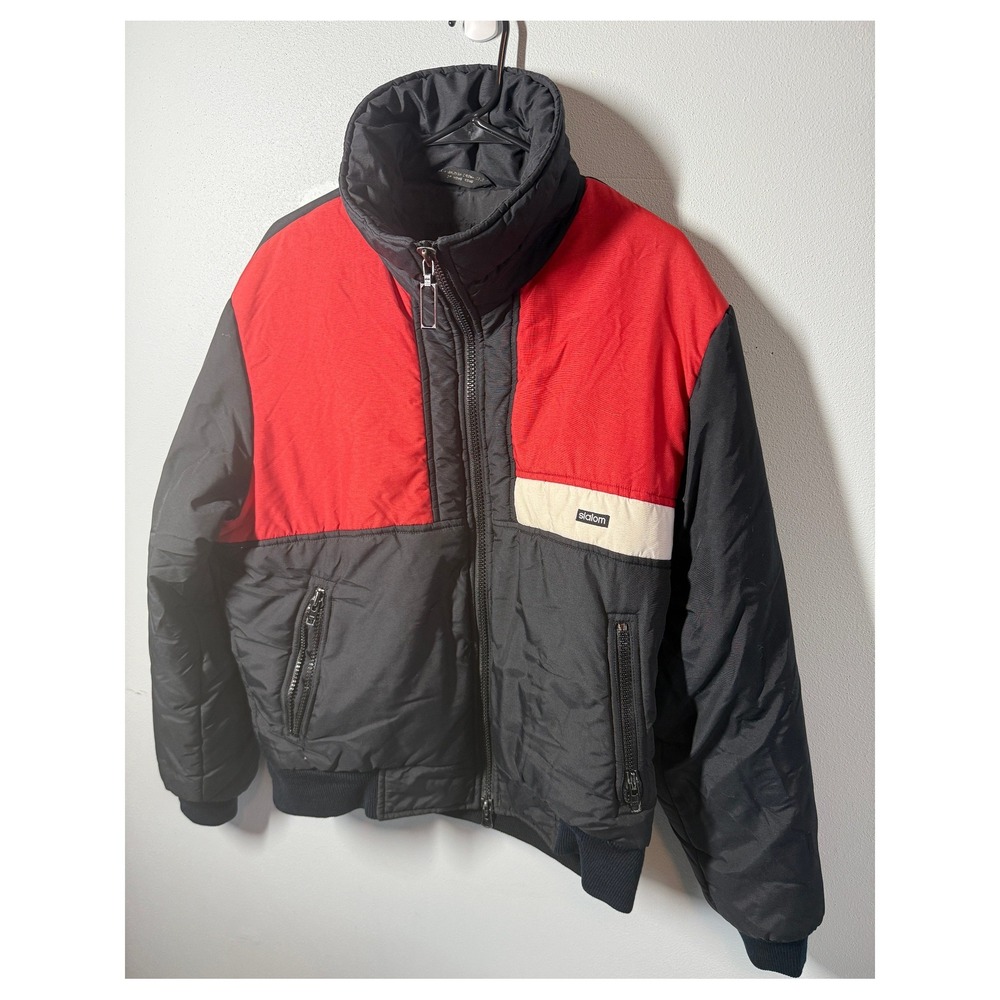 VTG Slalom Mens Jacket Large Black Red Colorblock Puffer Full Zip Insulated 90s
